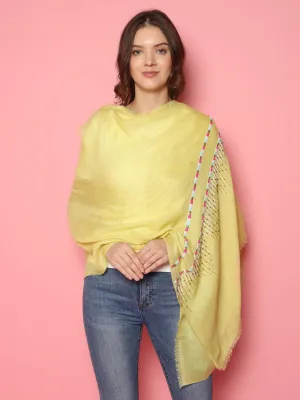 Lemon Yellow Shawl, Pure Pashmina Shawl, hand embroidered with abstract geometric pattern