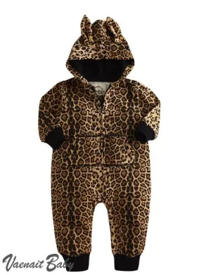 Leopard Cotton Hoodie Romper