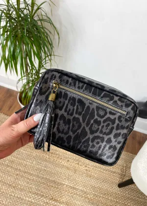 Leopard Metallic Camera Bag in Pewter