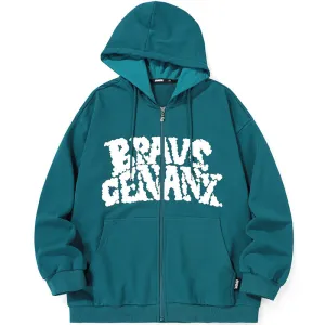 Letter Print Drawstring Hood Couple Jacket