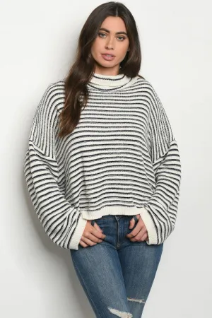 Lia White & Blue Stripes Sweater