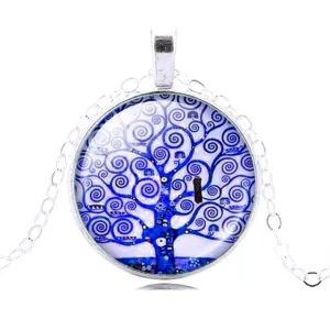 LIEBE ENGEL Fashion Life Tree Pendant Necklace Vintage Silver Color Chain Necklace in Jewelry Classic Glass Cabochon Necklace