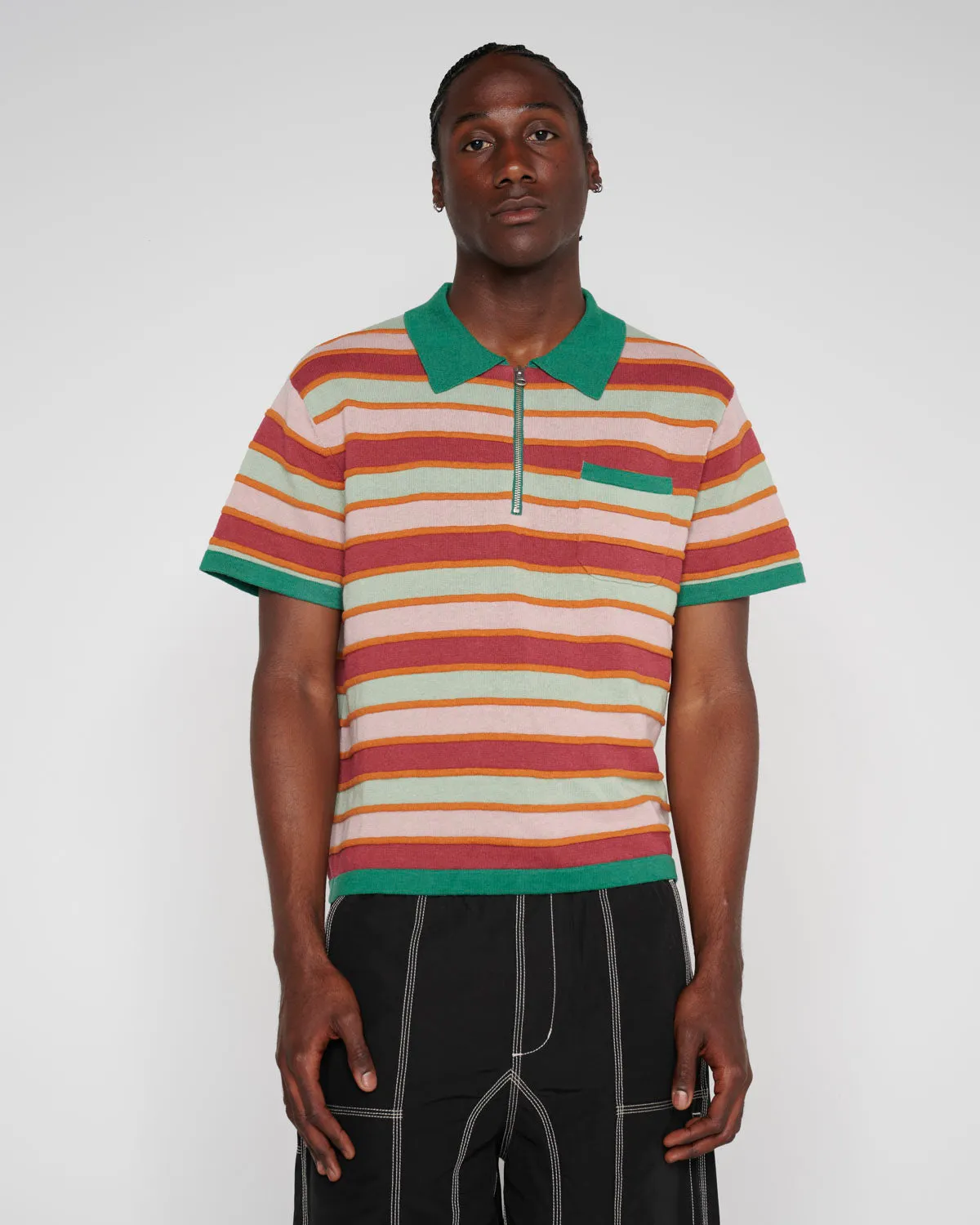 Lifted Stripe Half Zip Shirt - Red Multi