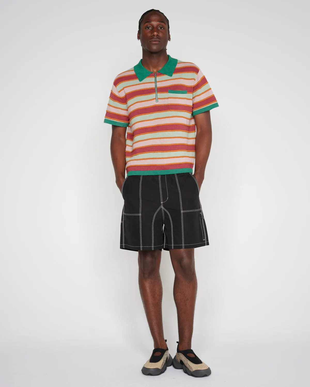 Lifted Stripe Half Zip Shirt - Red Multi
