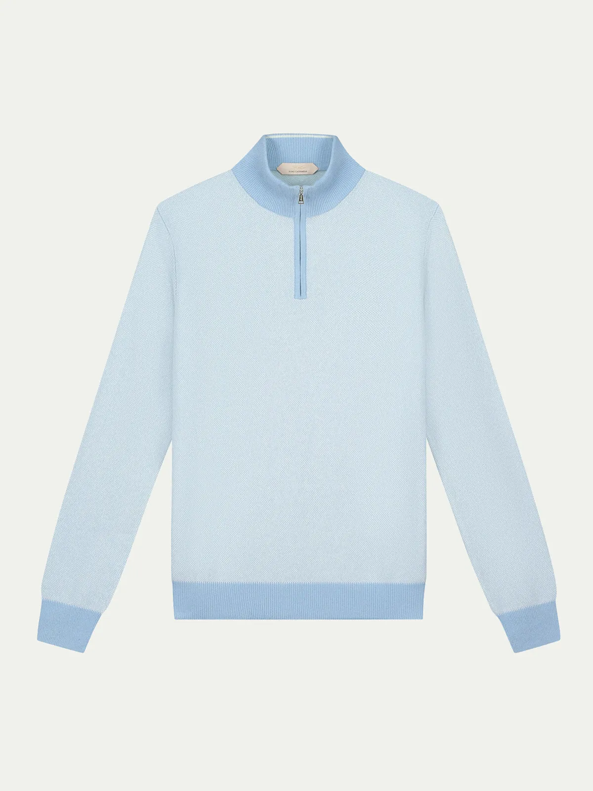 Light Blue Jacquard Zipper Sweater