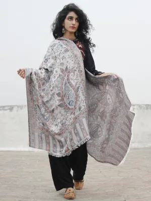 Light Grey Brown Rust Orange Cashmere Jamawar Kani Woolen Stole - S6317201
