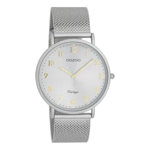 Light grey OOZOO watch with light grey metal mesh bracelet - C20379