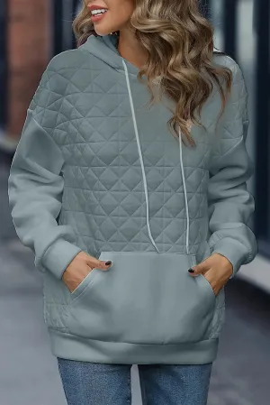 Light Grey Quilted Kangaroo Pocket Hoodie