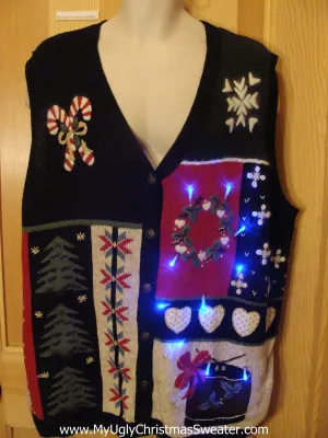 Light Up Ugly Xmas Sweater Vest with Candy Canes
