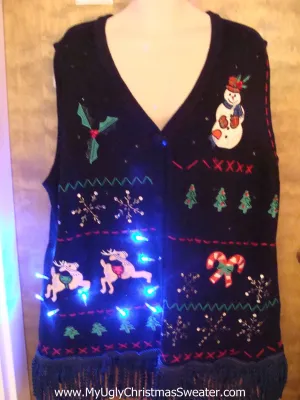 Light Up Ugly Xmas Sweater Vest with Fringe XXL