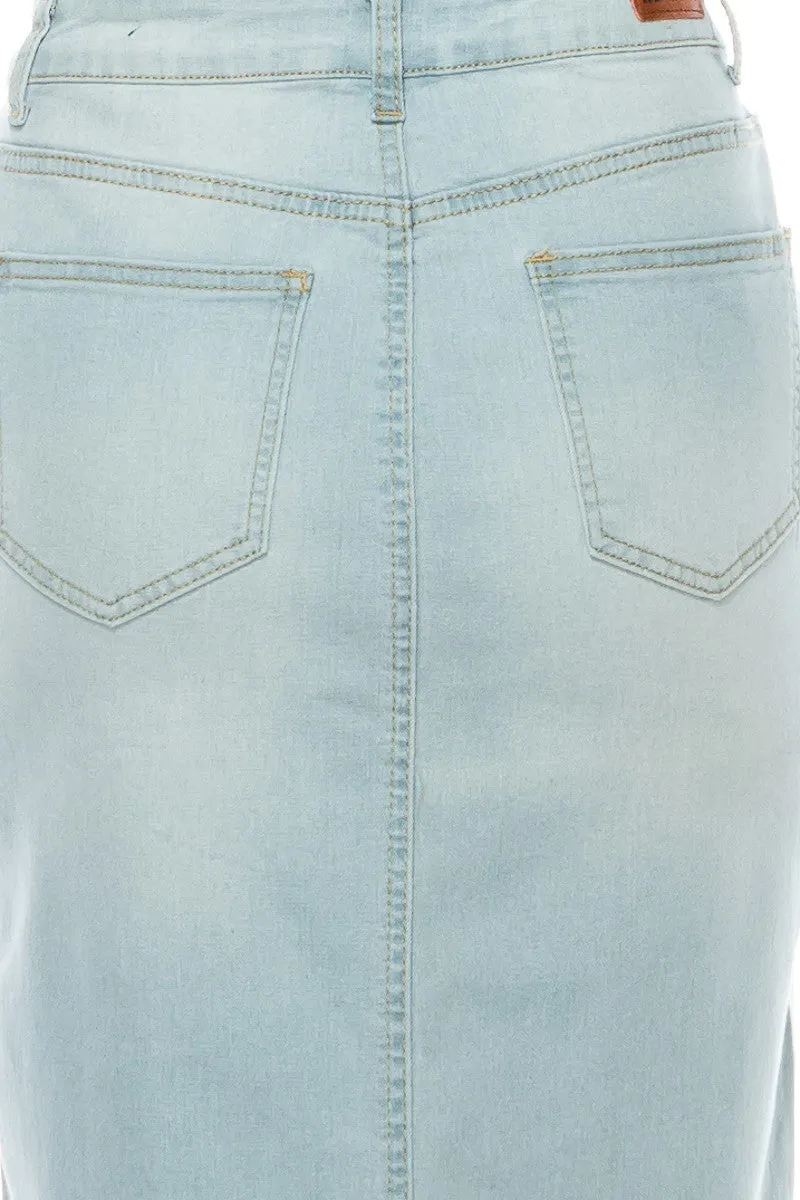 Light Washed Button Denim Skirt