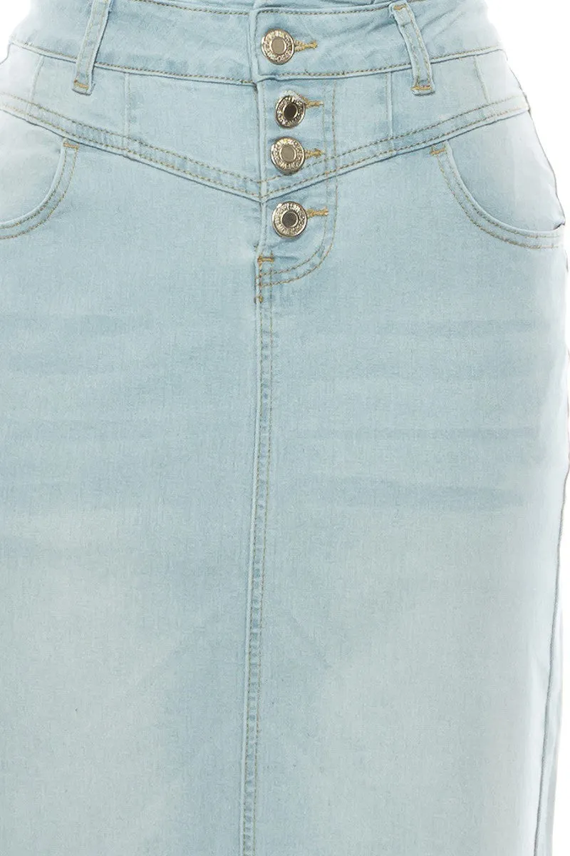 Light Washed Button Denim Skirt