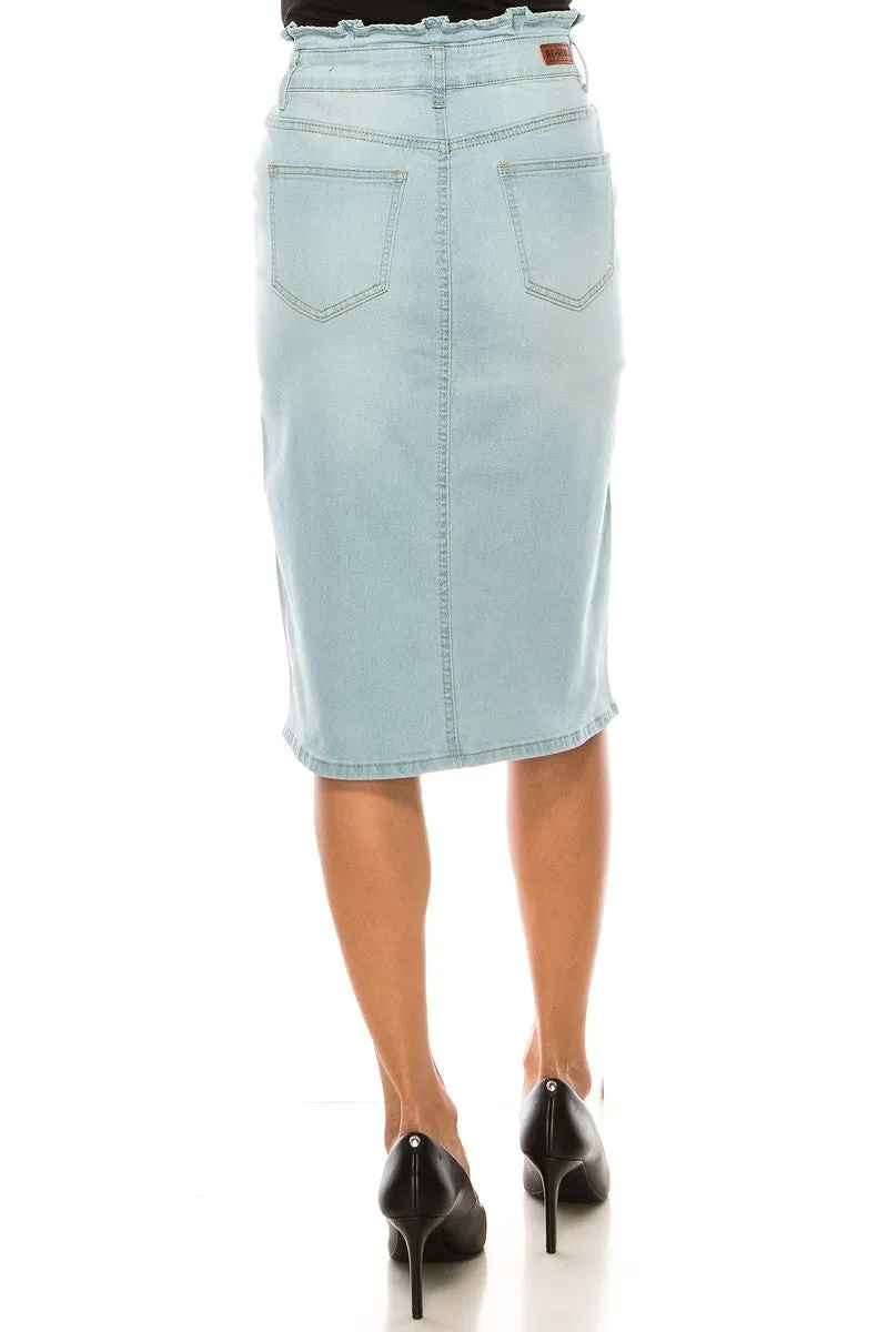 Light Washed Button Denim Skirt