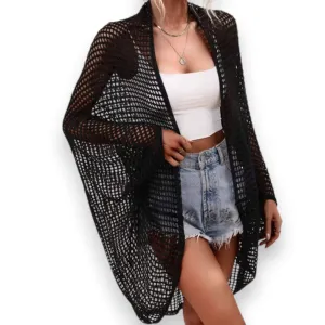 Lightweight Crochet Open Front Cardigan