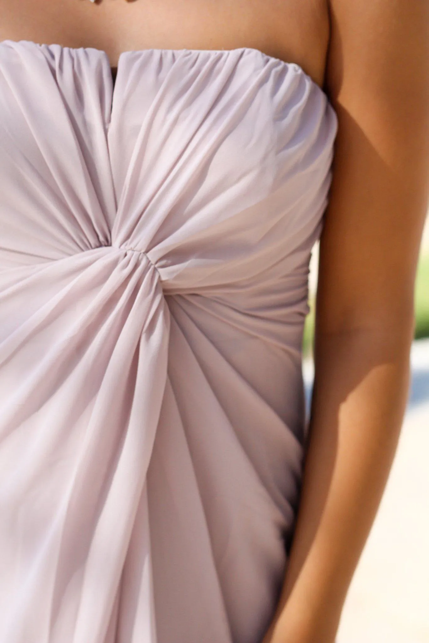 Lilac Gray Strapless Maxi Dress with Knot