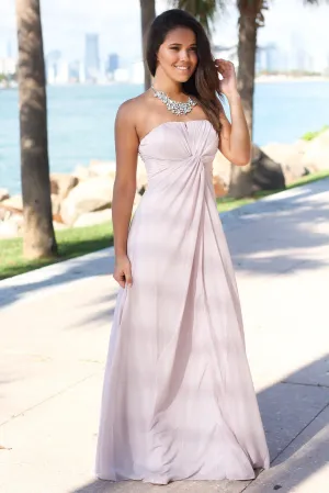 Lilac Gray Strapless Maxi Dress with Knot