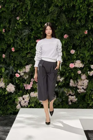 Lilith Straight Side Pocket Wool Cotton Below The Knee Pants