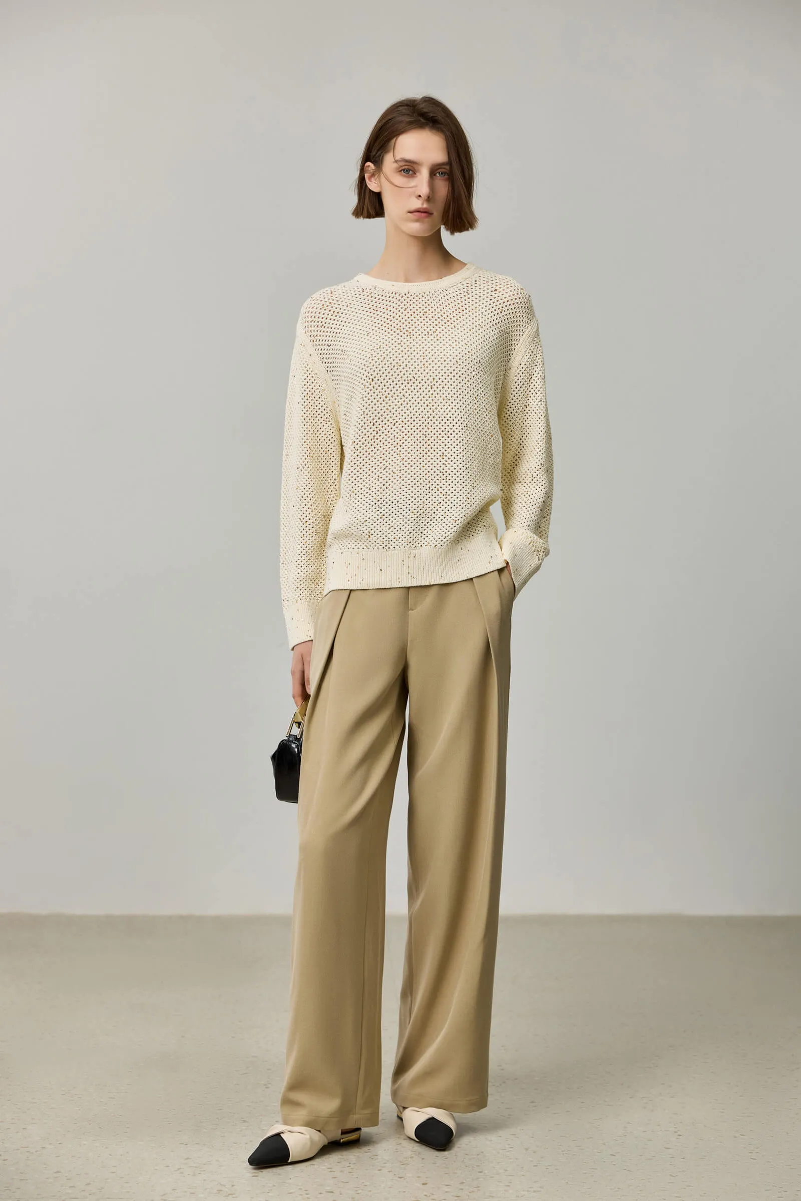 LILY Draped Office Wide-Leg Suit Pants
