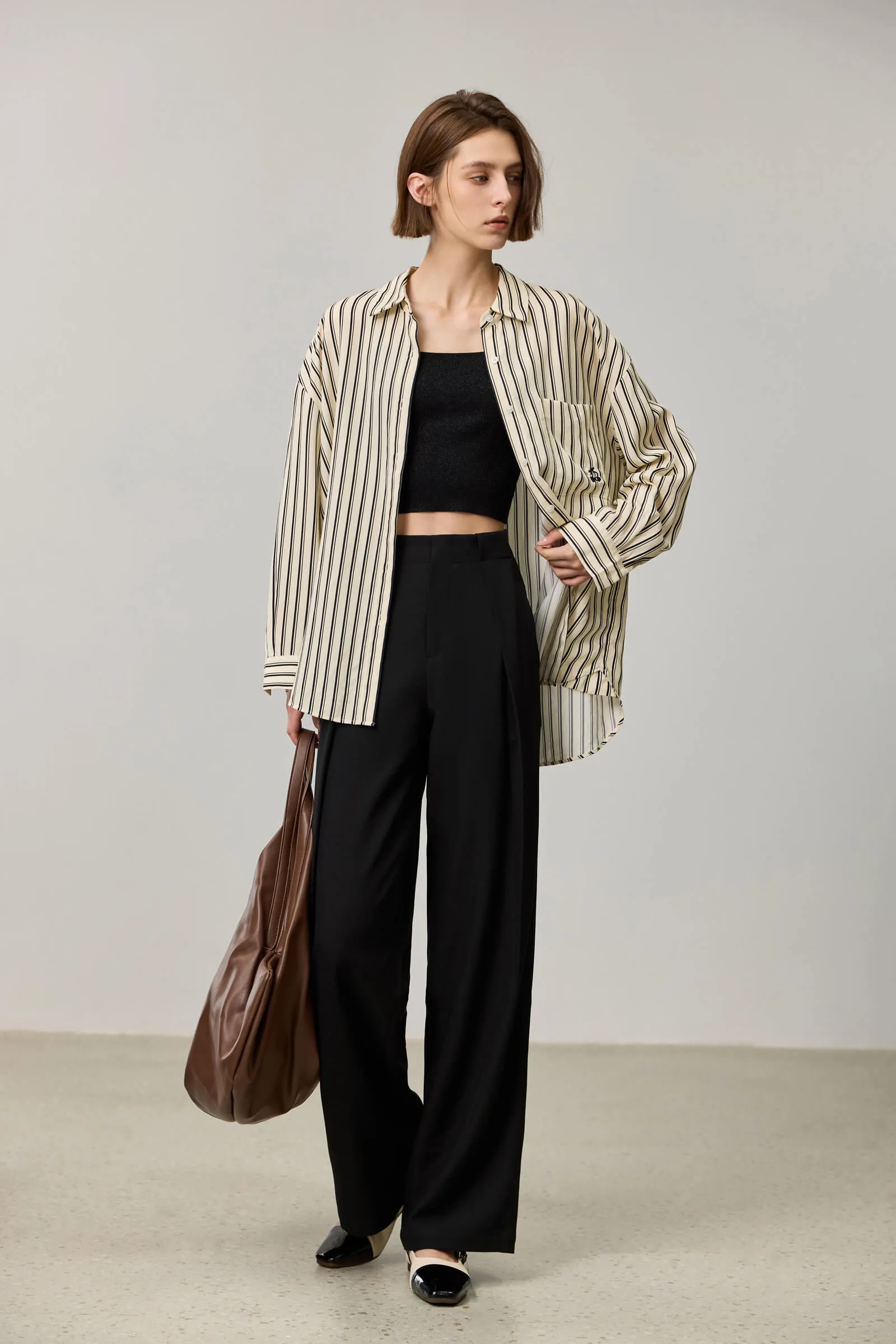 LILY Draped Office Wide-Leg Suit Pants
