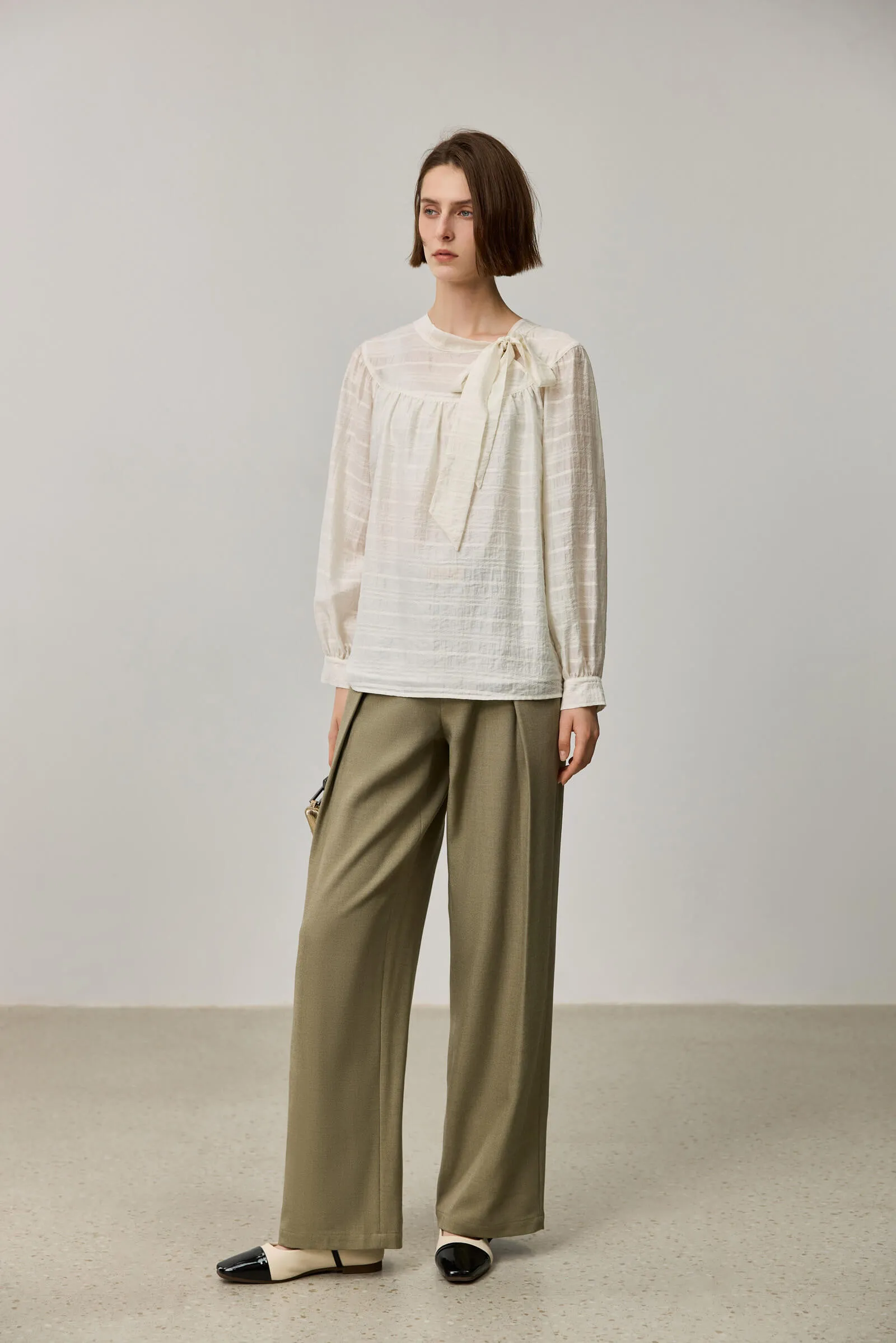 LILY Draped Office Wide-Leg Suit Pants