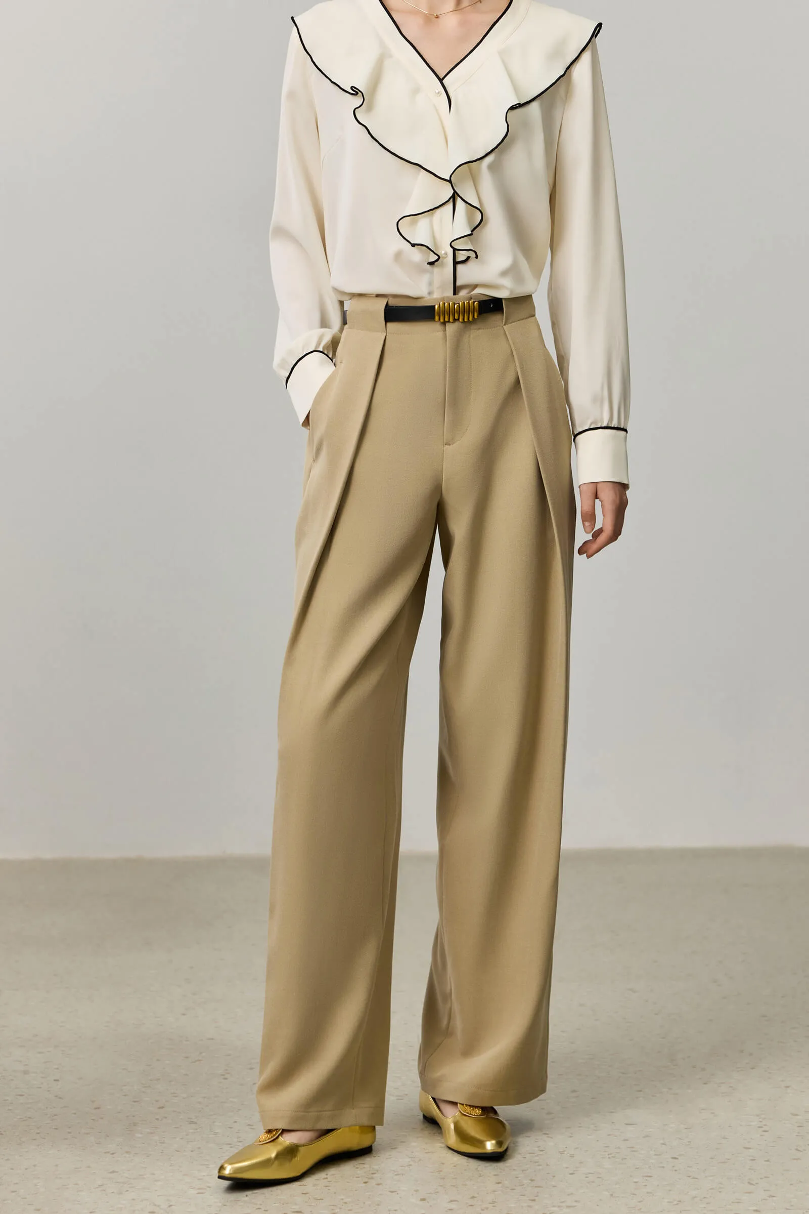 LILY Draped Office Wide-Leg Suit Pants