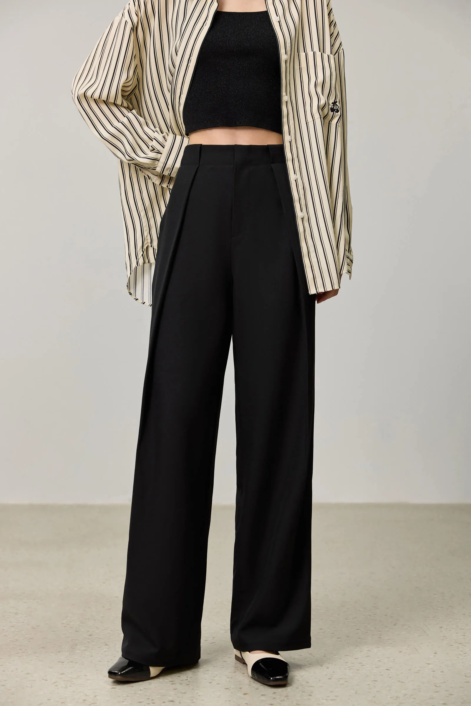 LILY Draped Office Wide-Leg Suit Pants