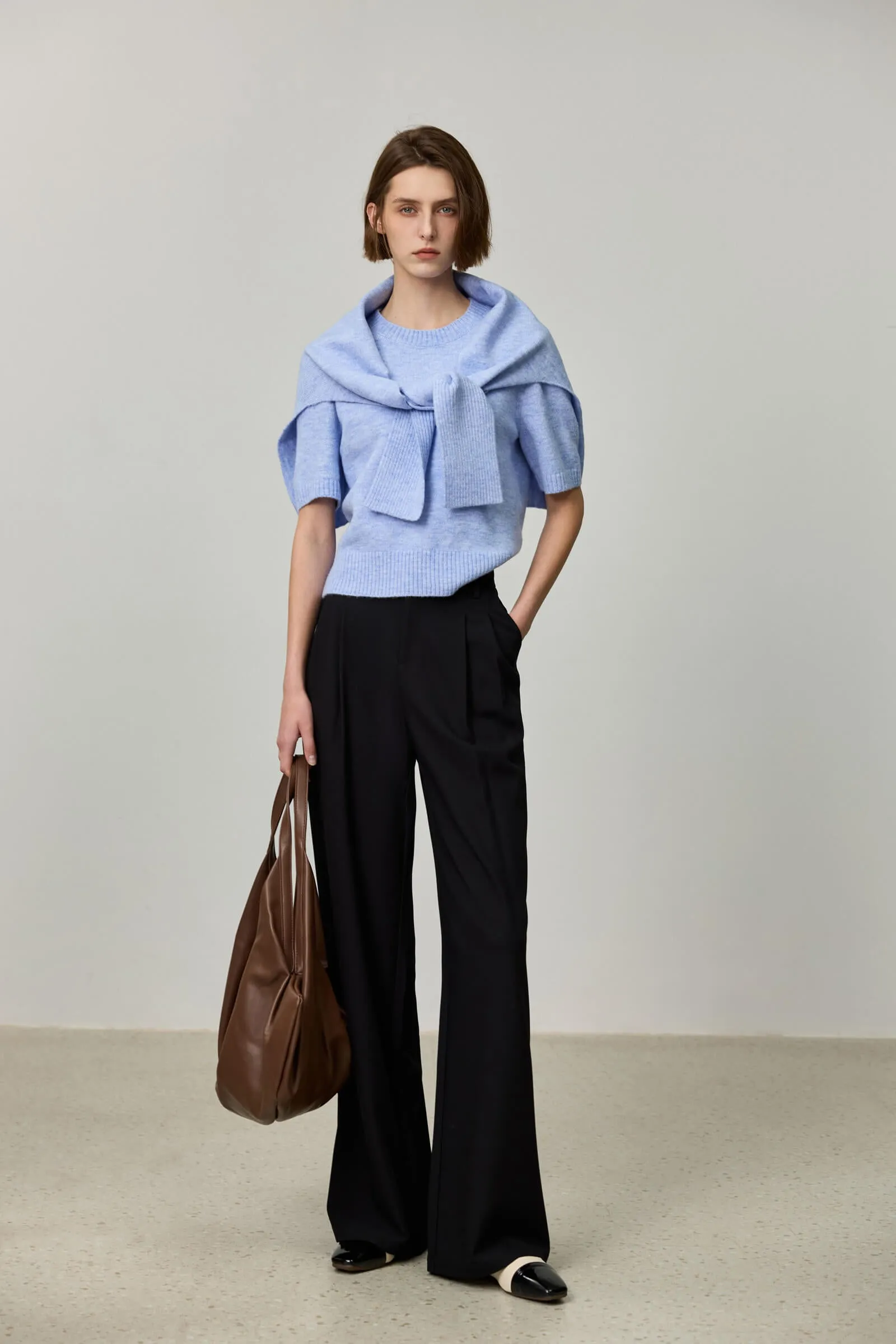 LILY Draped Office Wide-Leg Suit Pants