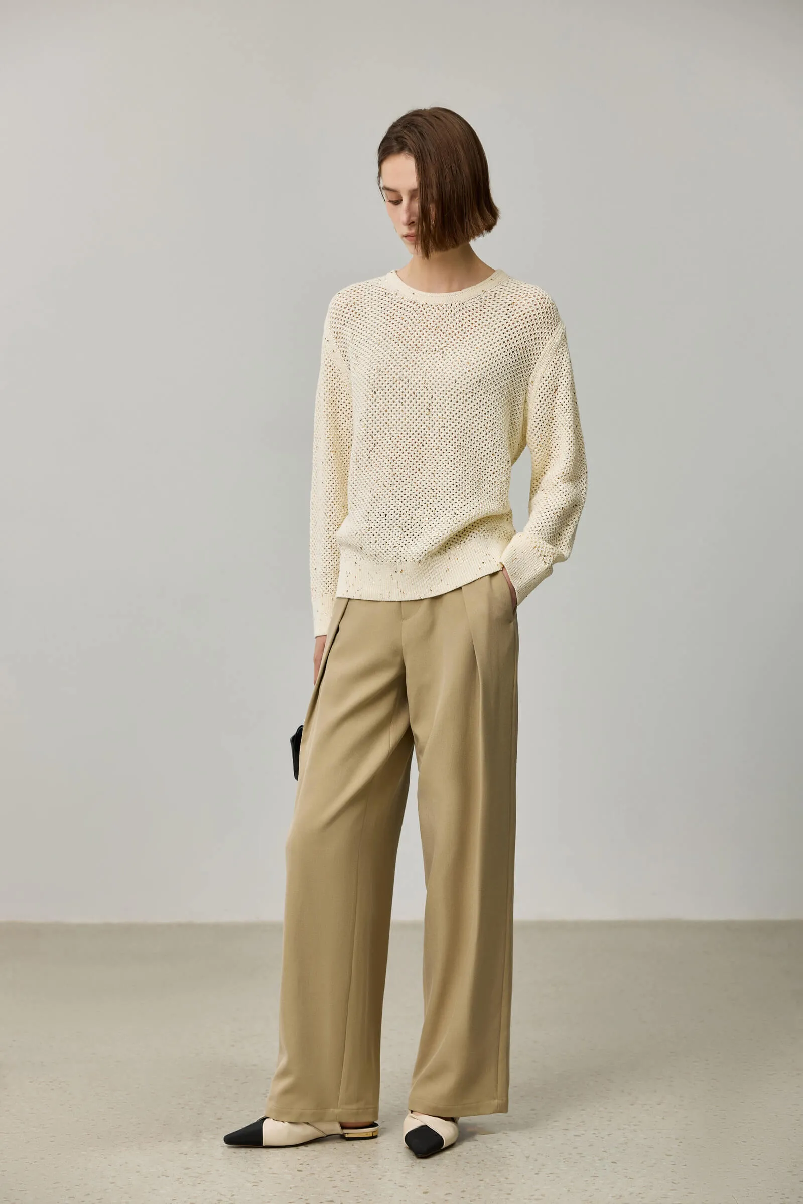 LILY Draped Office Wide-Leg Suit Pants