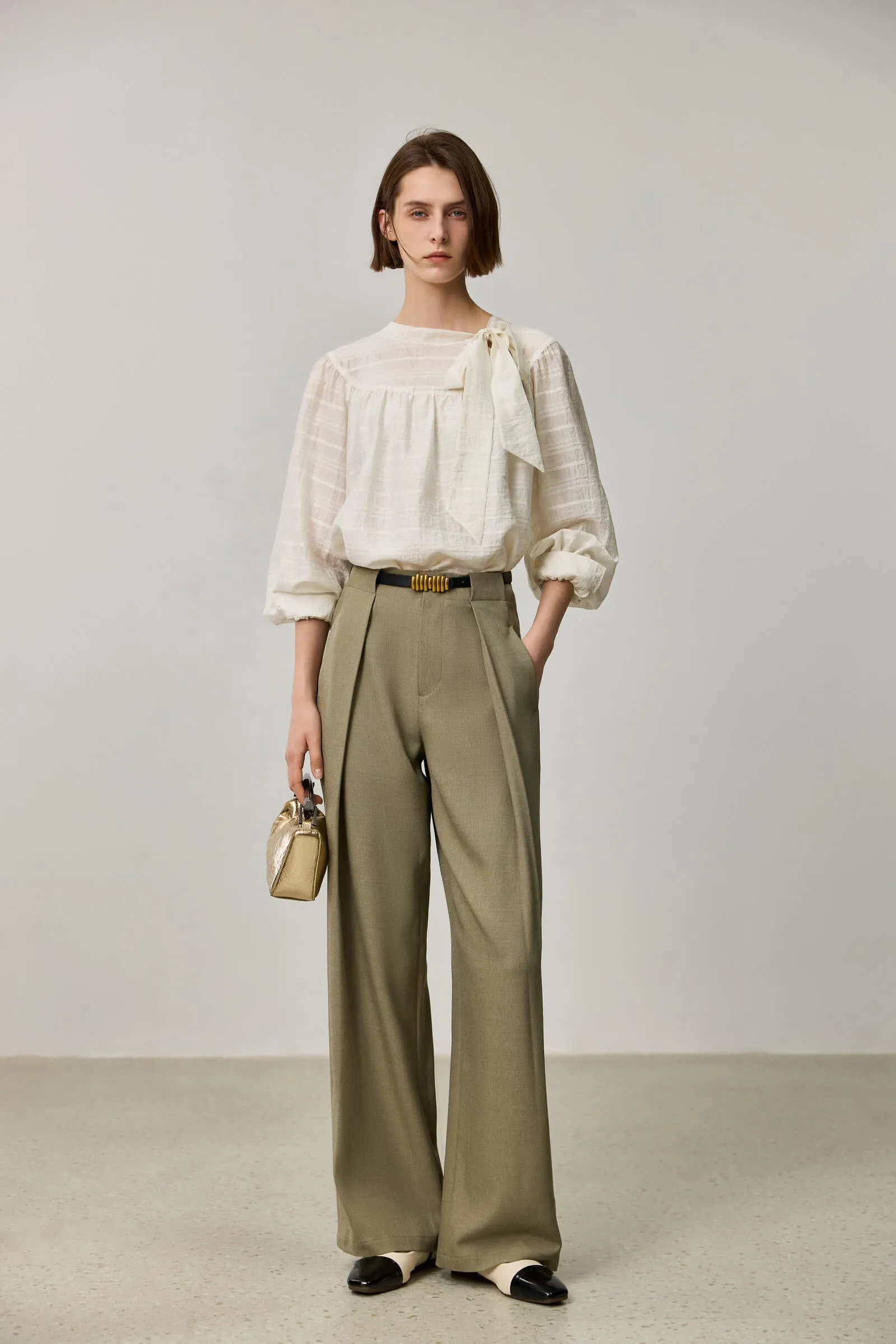 LILY Draped Office Wide-Leg Suit Pants