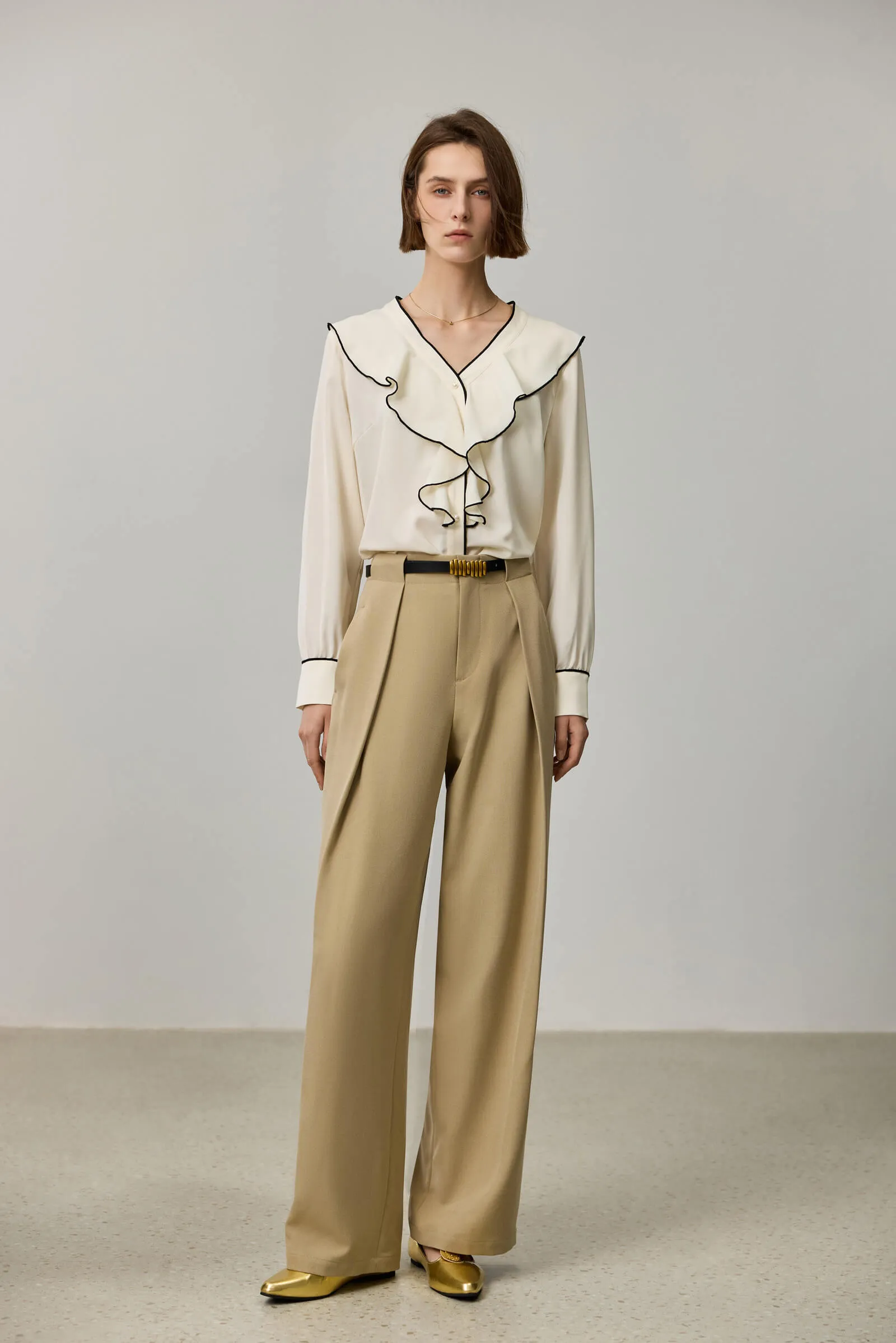 LILY Draped Office Wide-Leg Suit Pants