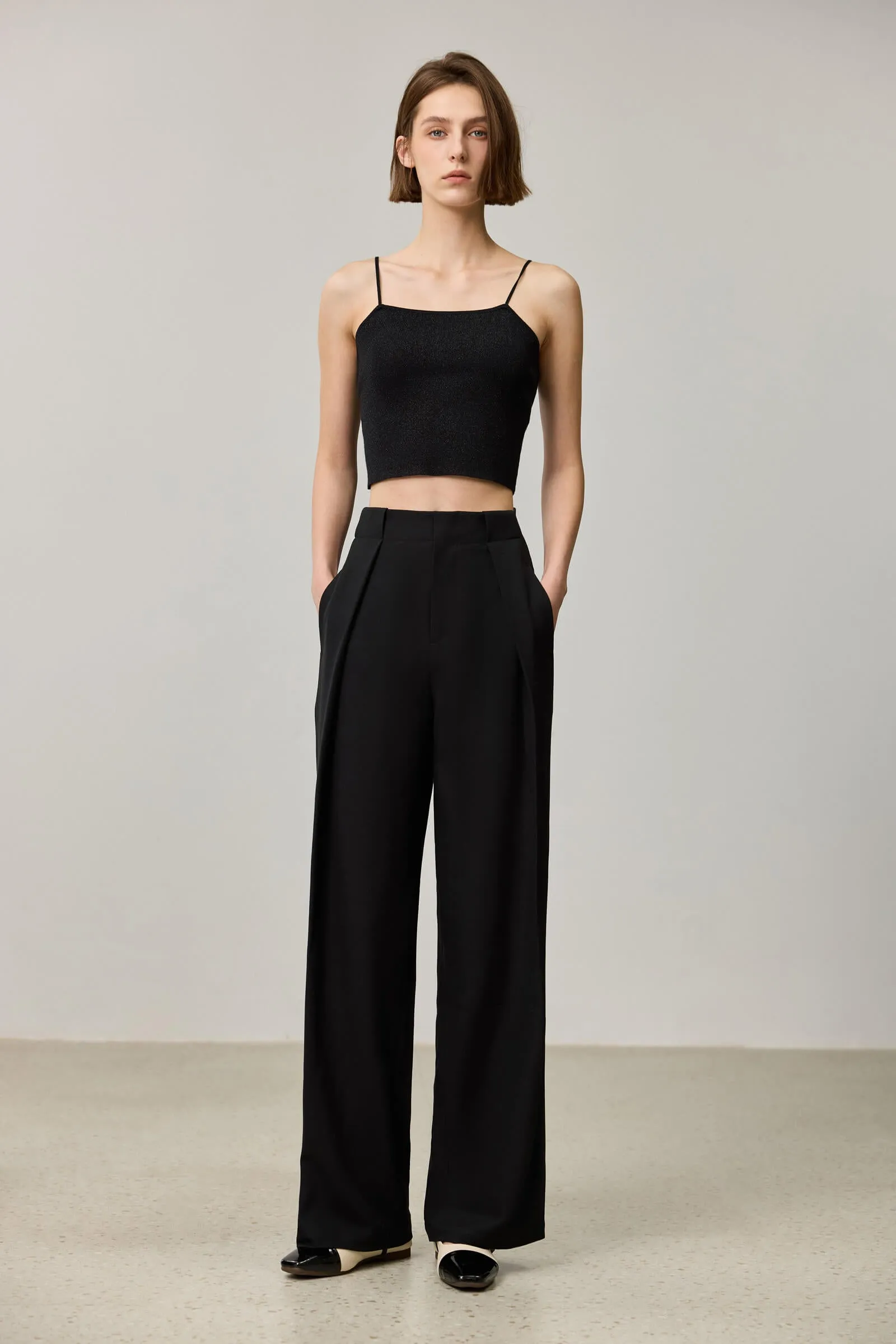 LILY Draped Office Wide-Leg Suit Pants