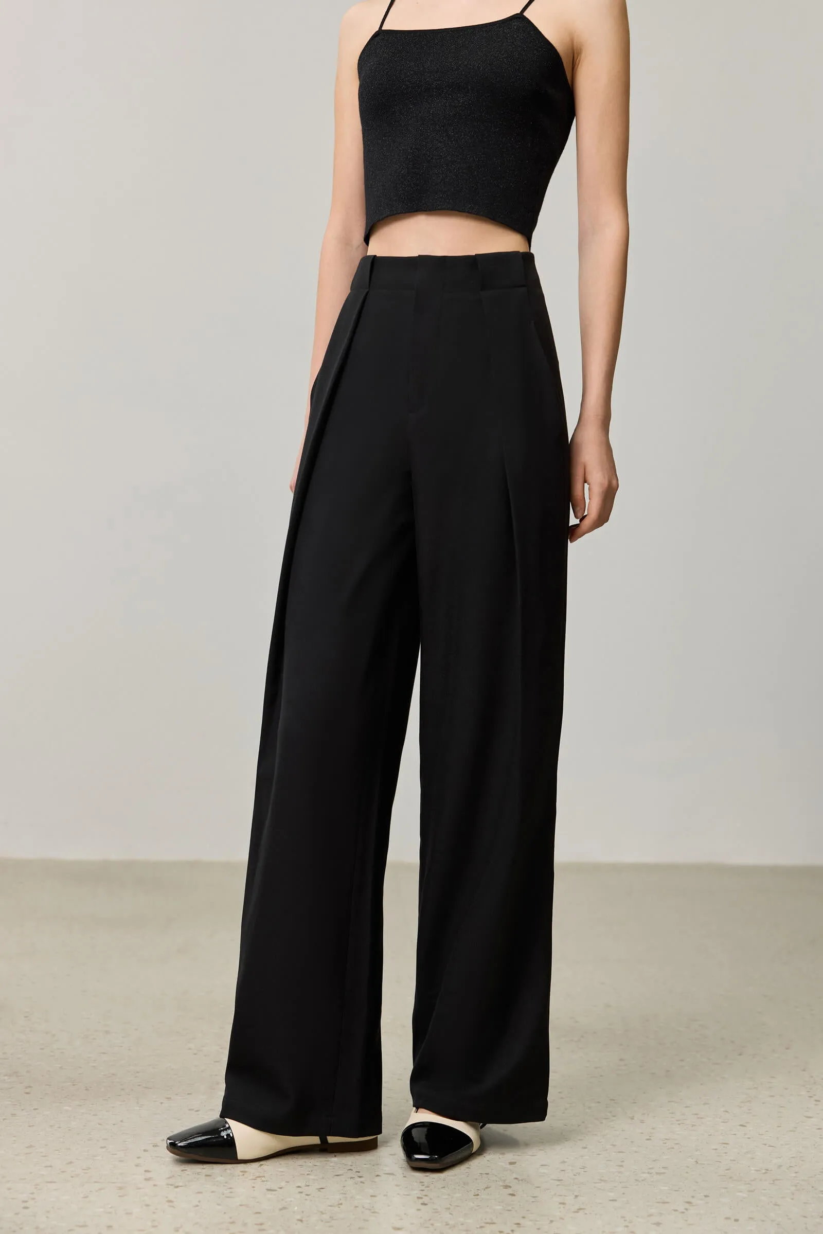 LILY Draped Office Wide-Leg Suit Pants