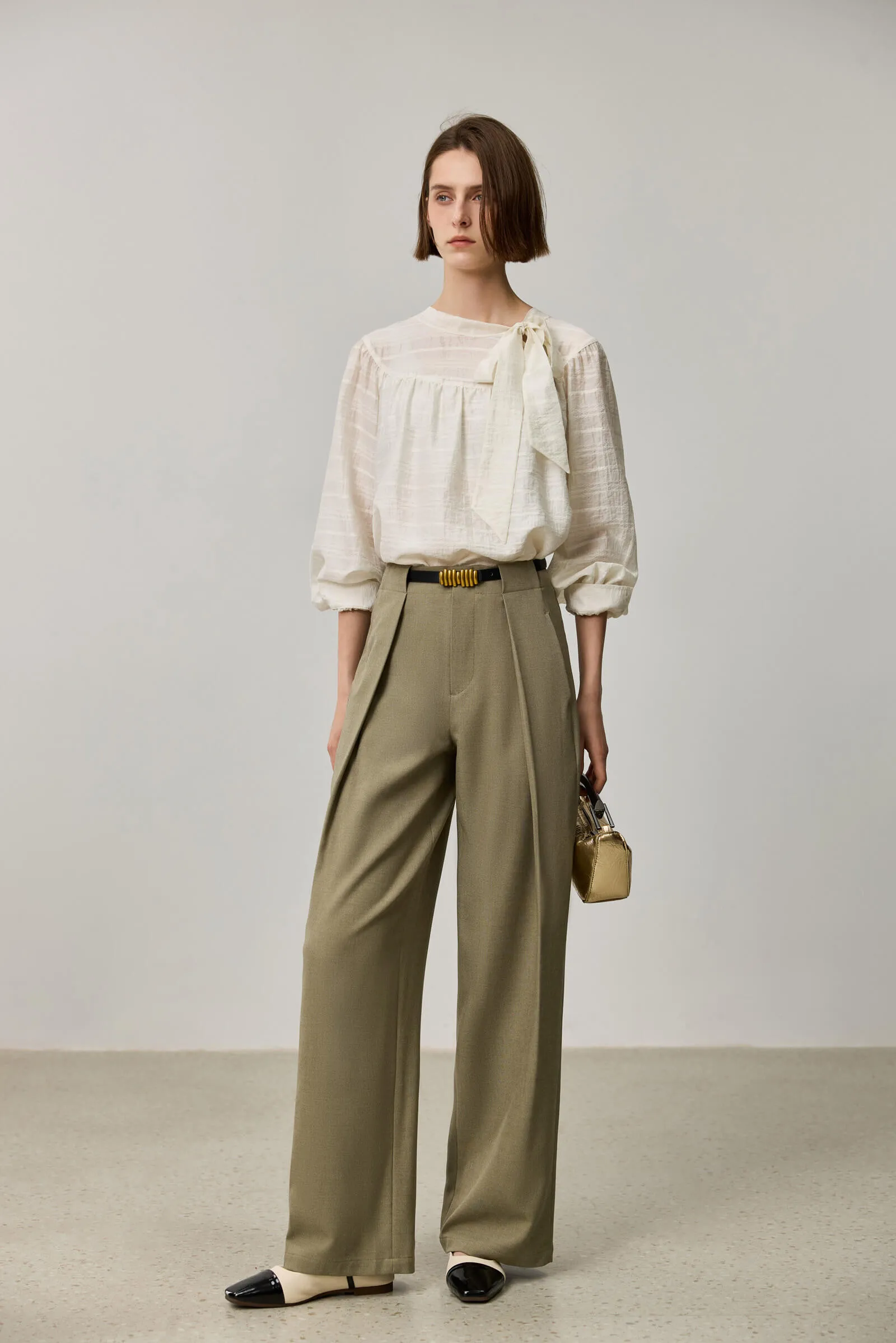 LILY Draped Office Wide-Leg Suit Pants