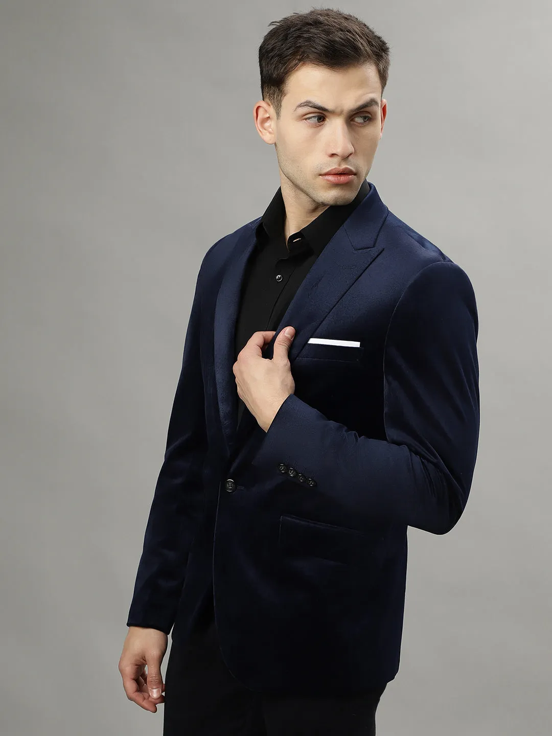 Lindbergh Men Navy Blue Single-Breasted Peaked Lapel Long Sleeves Blazer
