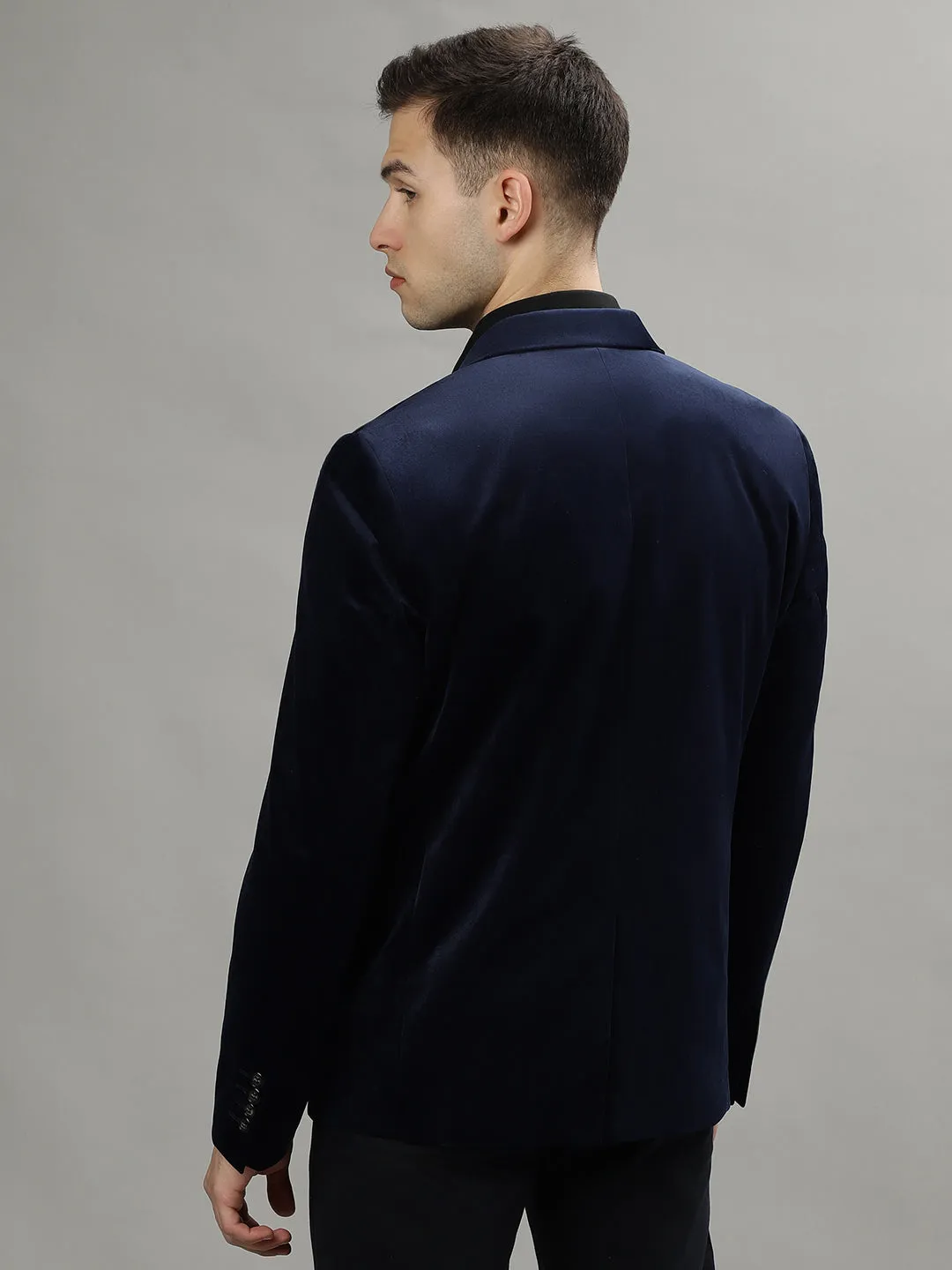 Lindbergh Men Navy Blue Single-Breasted Peaked Lapel Long Sleeves Blazer