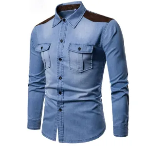 Lined Shoulder Long-Sleeved Denim Shirt