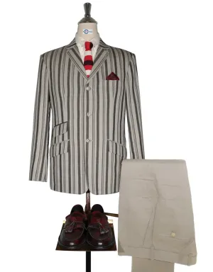 Linen Blazer | Brown and Grey Striped Blazer
