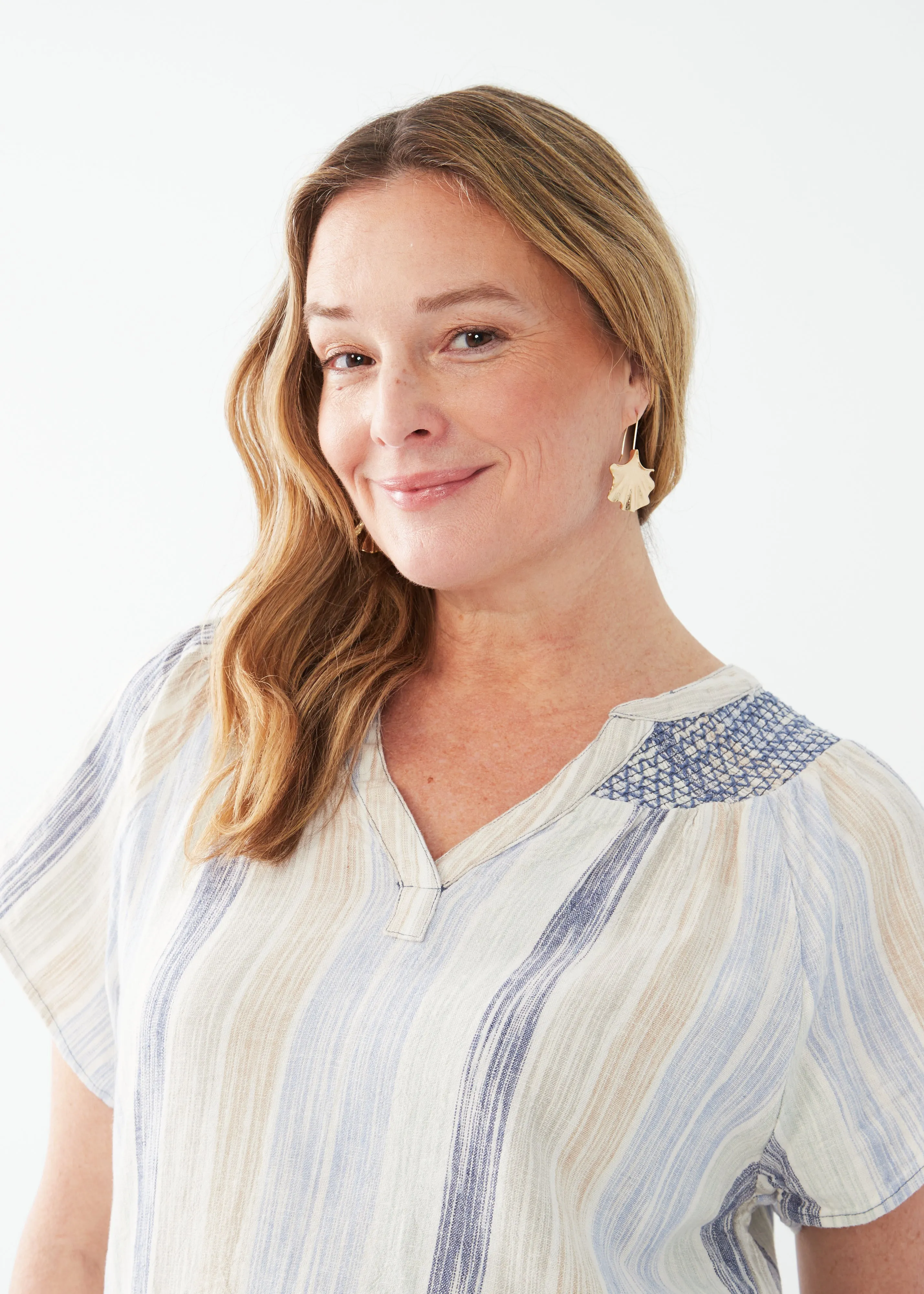 Linen Blend Raglan Flutter Sleeve Blouse