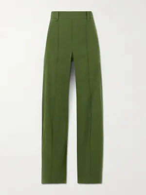 Linen-blend straight leg trousers