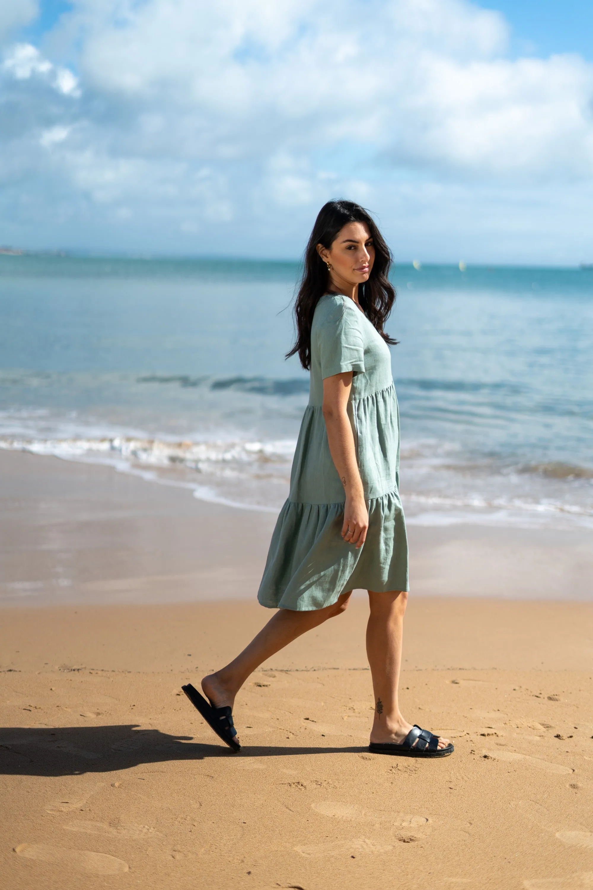 Linen Layer Dress Desert Sage Green