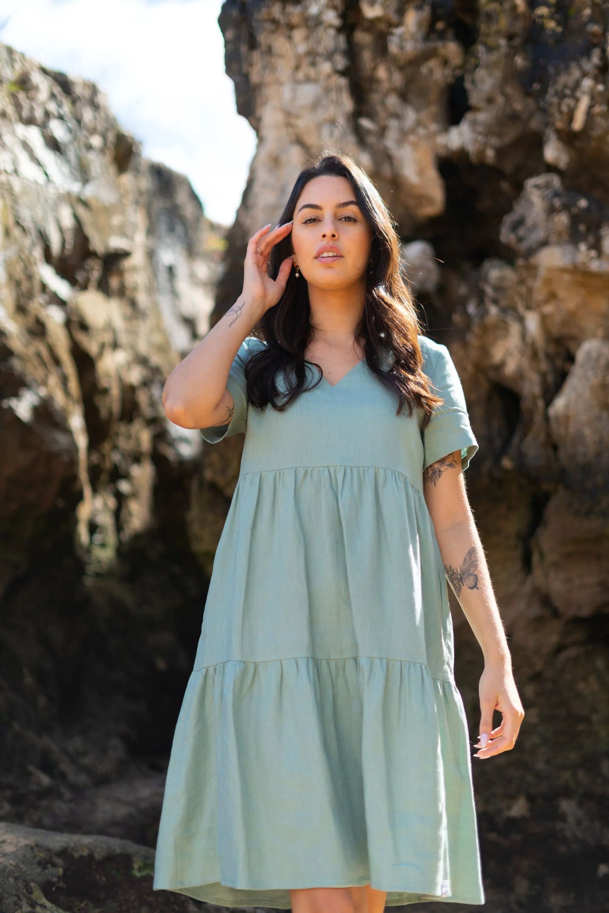 Linen Layer Dress Desert Sage Green