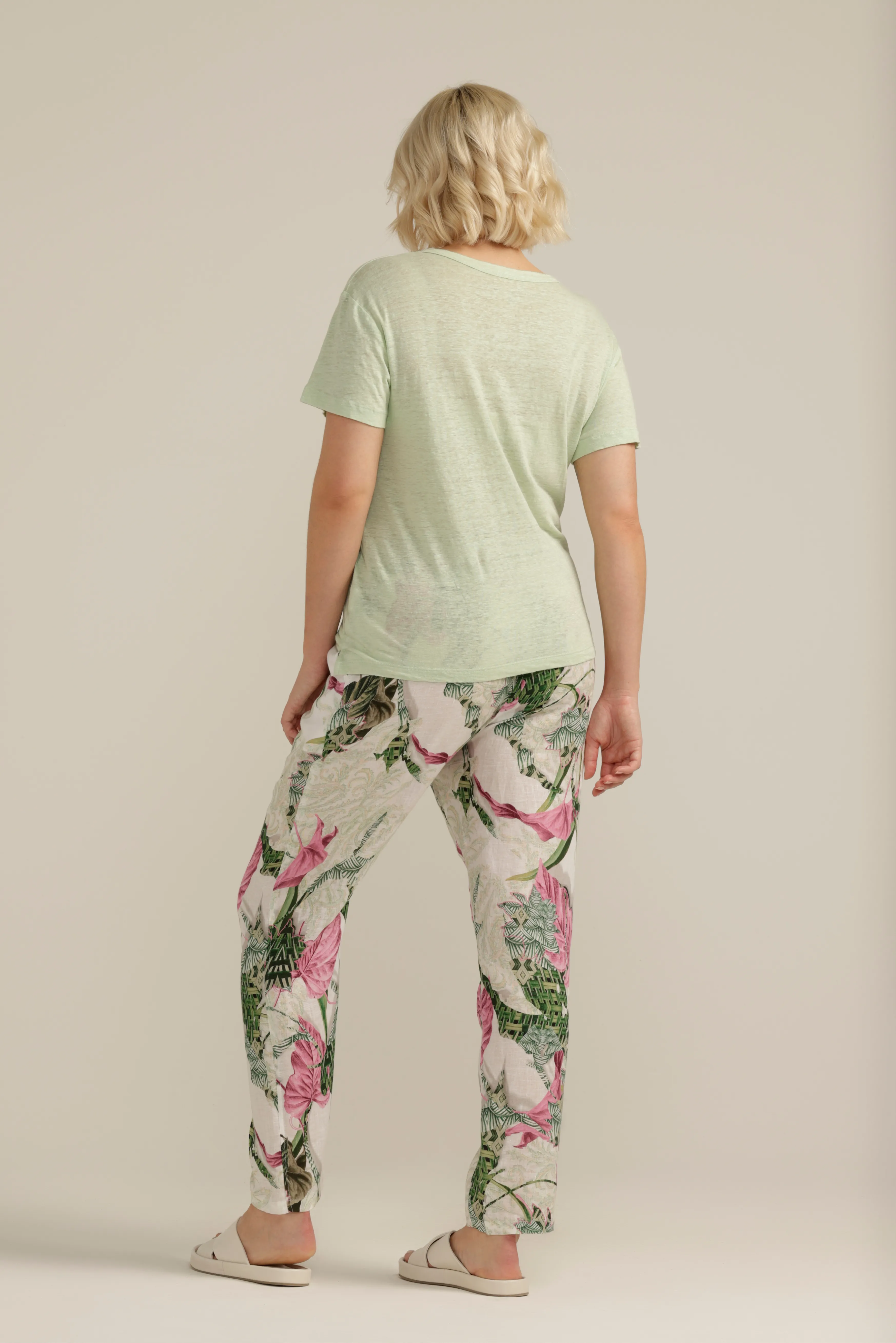 Linen Round Neck Tee Soft Green
