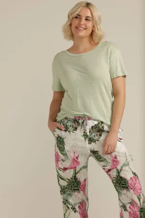 Linen Round Neck Tee Soft Green