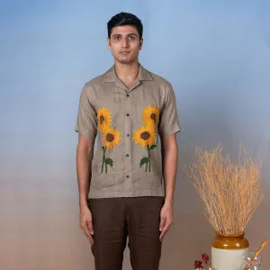 Linen Shirt for Men | Light Olive | Hand Embroidered