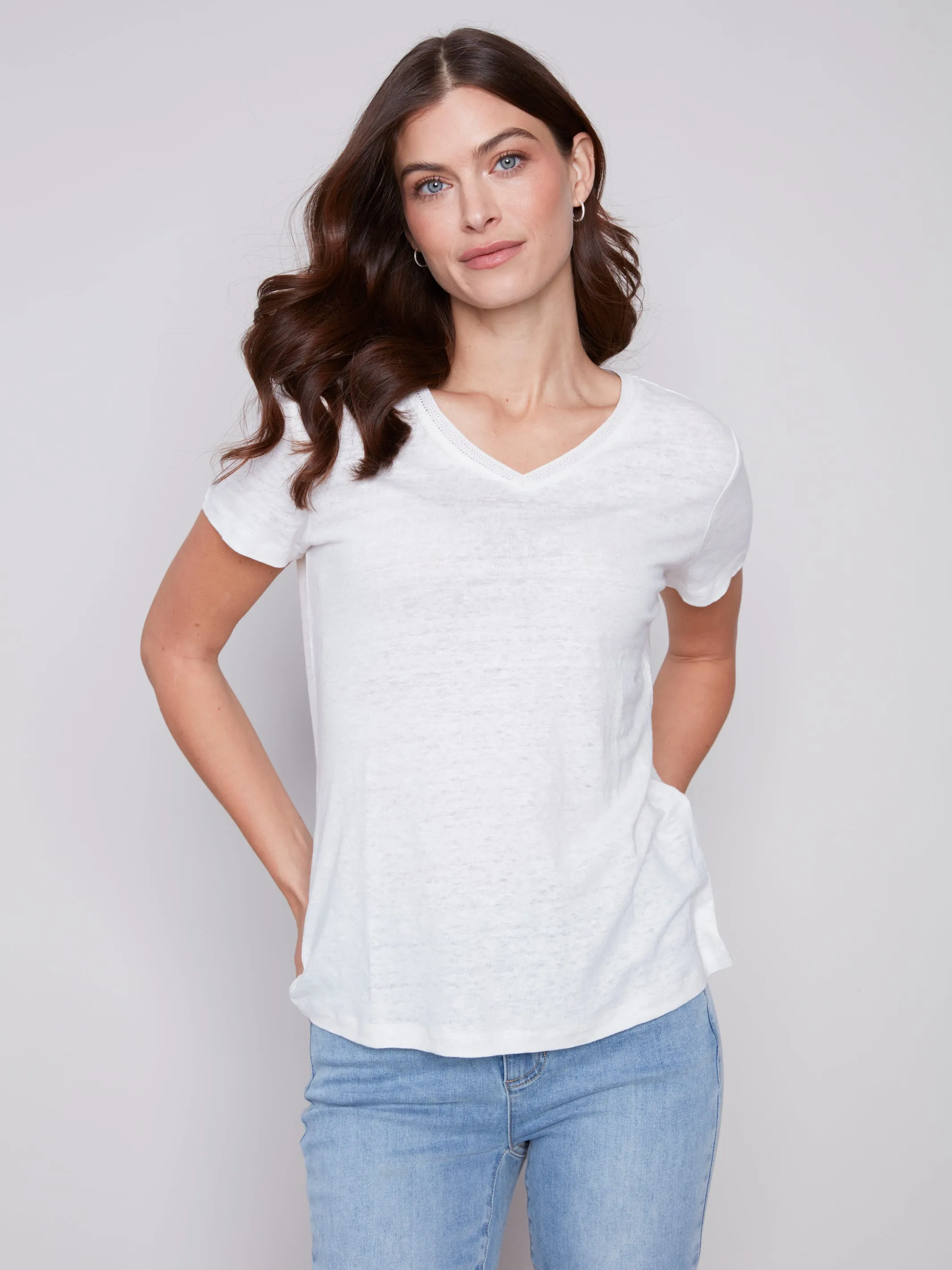 Linen V Neck T-Shirt