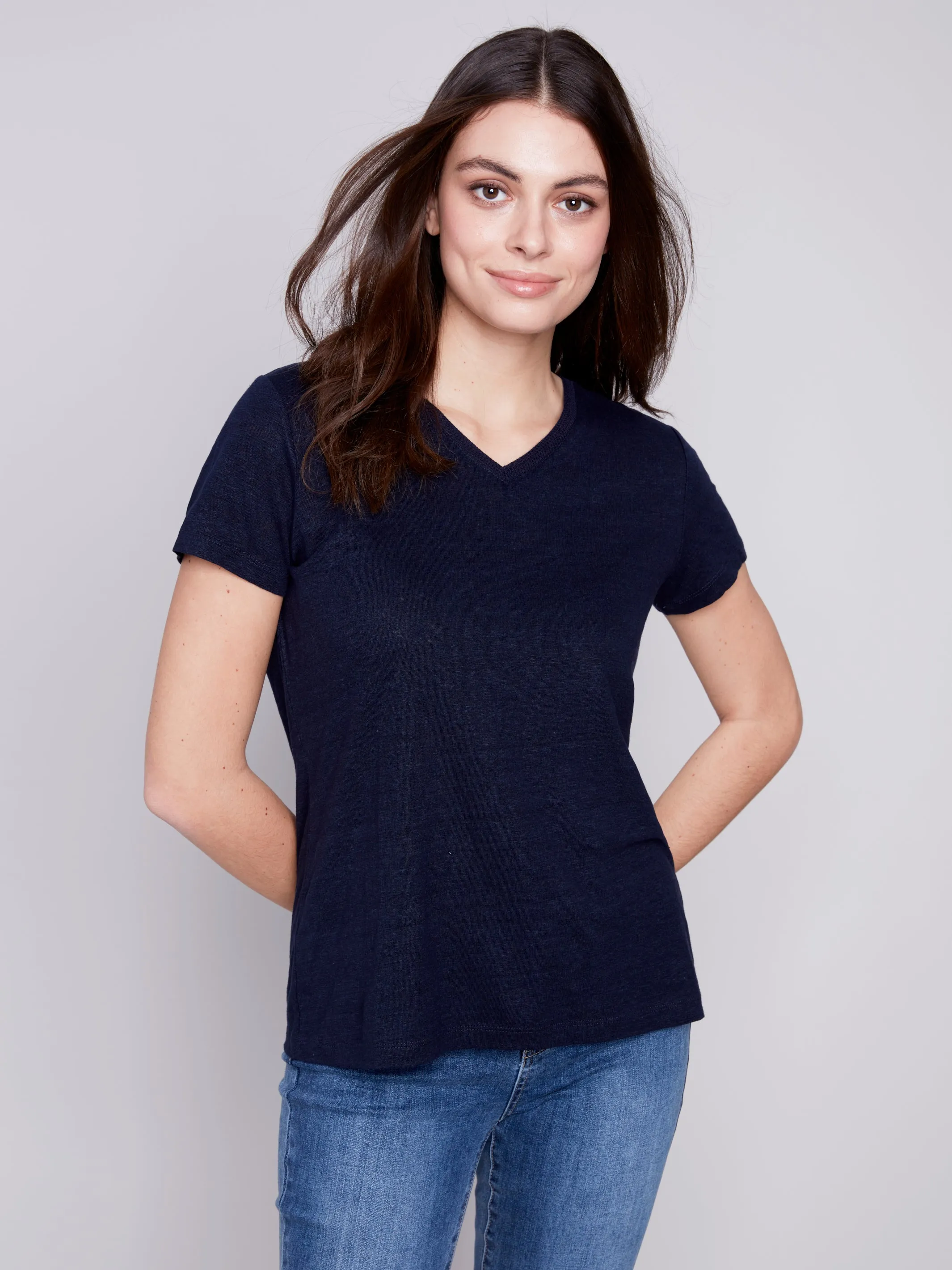 Linen V Neck T-Shirt