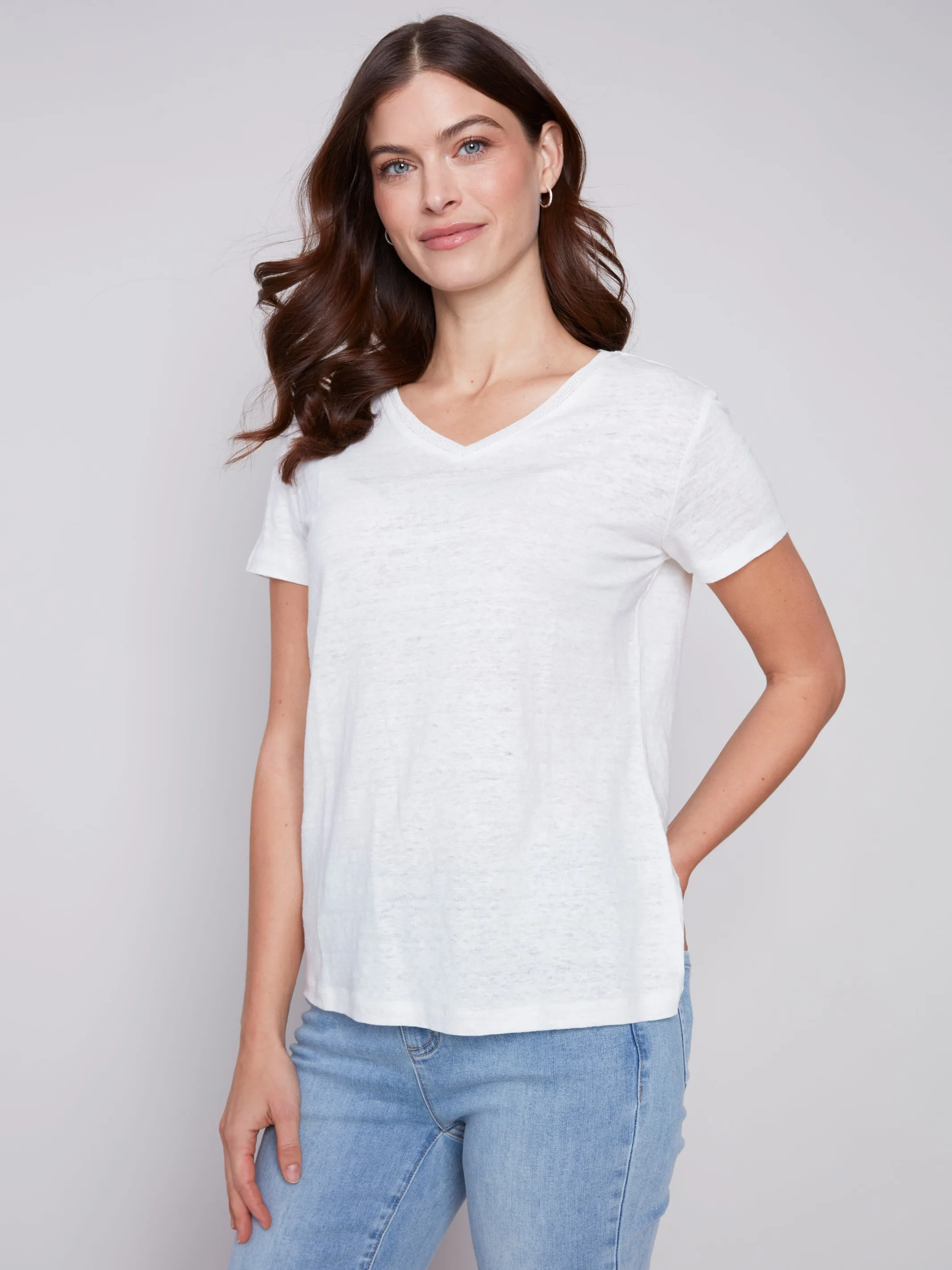 Linen V Neck T-Shirt