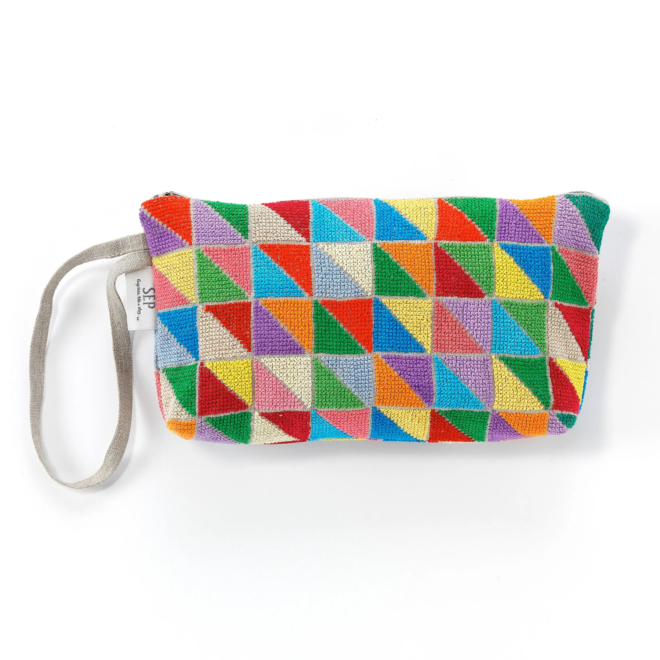 LINEN ZIPPER POUCH MULTICOLOR TRIANGLES