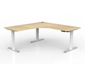 Lithe 180cm x 75cm Two Column 90Â° Electric Height Adjustable Workstation with Left Return - Natural
