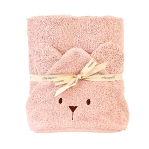 Little Crevette Hooded Towel Uni Oursons Rose Poudre Light Pink